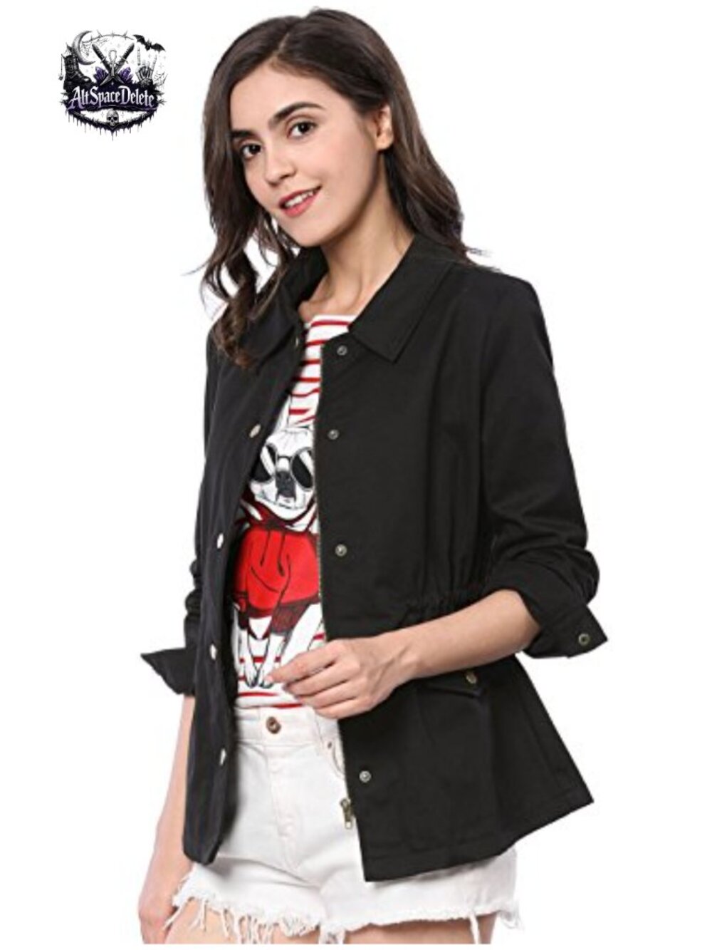 Utility Jacket Zip Up Drawstring Waist Anorak with Pockets